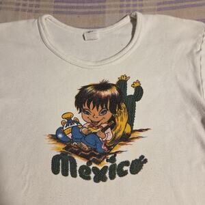 Vintage Mexico T Shirt 70s Souvenir Brown Pride Rare Guitar Cactus Cartoon